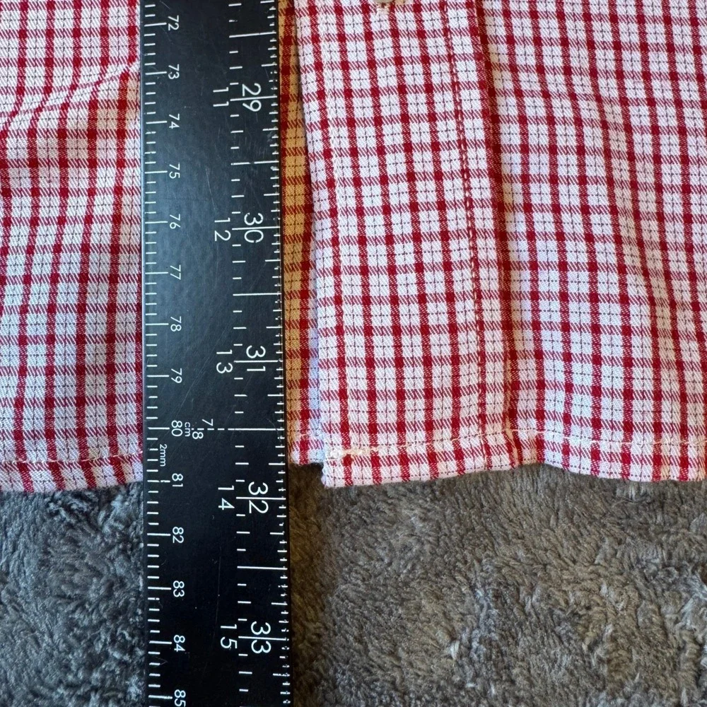 Mens Red White Gingham Check Button Down Shirt Large Embroidered Cardinal Logo